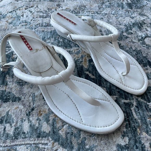 Prada Leather Thong Wedge Sandal - Picture 1 of 11